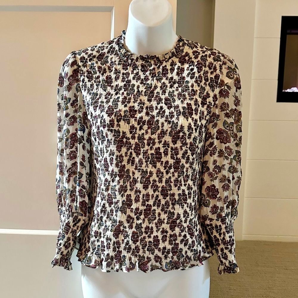 VERONICA BEARD Chic Floral Smocked Long-Sleeve Top Sz 6 NWT $398!!